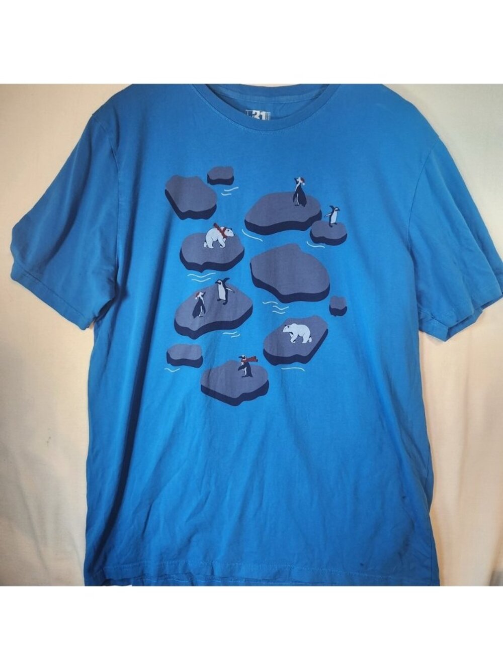 Le 31 Simons Mens Blue Organic Cotton Polar Bear Penguin Graphic T-Shirt XL